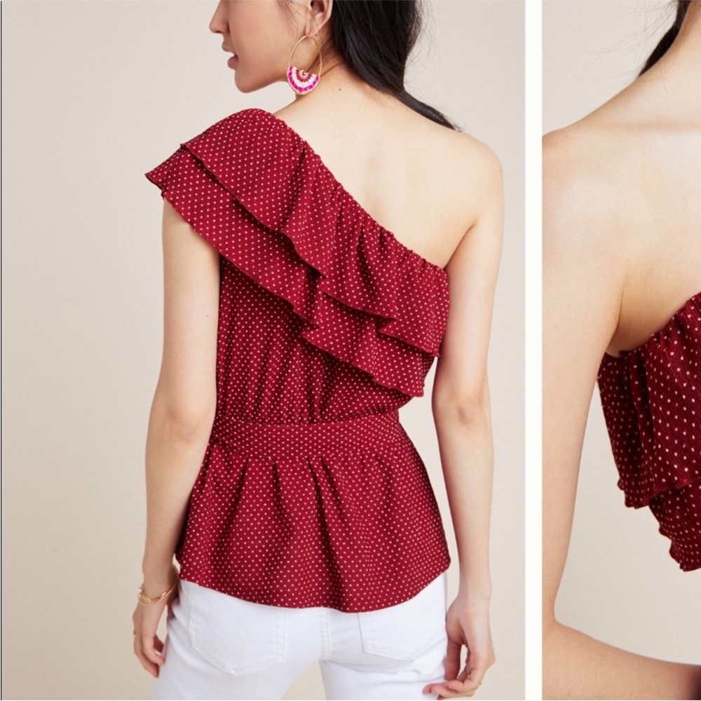 Anthropologie One-Shoulder Ruffle Top - Red - Picture 2 of 2